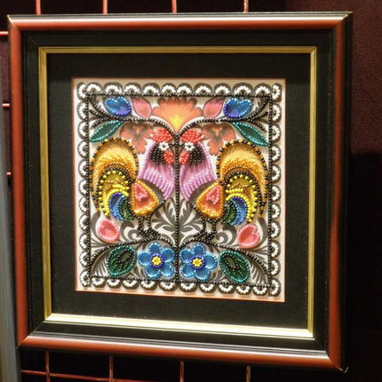 DIY Bead Embroidery Kit "Two cockerels"  5.9"x5.9" / 15.0x15.0 cm