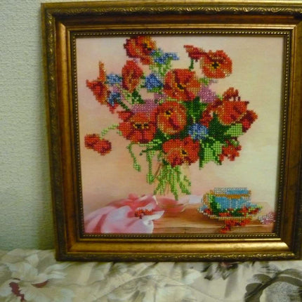 Canvas for bead embroidery "Morning Tea" 7.9"x7.9" / 20.0x20.0 cm