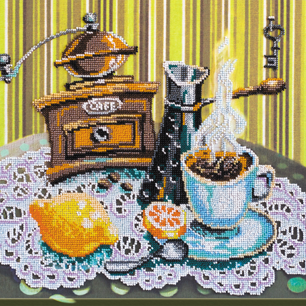 DIY Bead Embroidery Kit "Coffee with lemon" 14.6"x11.8" / 37.0x30.0 cm