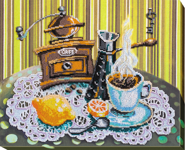 DIY Bead Embroidery Kit "Coffee with lemon" 14.6"x11.8" / 37.0x30.0 cm