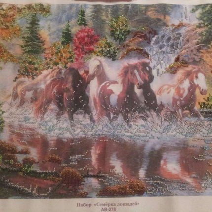 DIY Bead Embroidery Kit "Seven horses" 20.1"x12.6" / 51.0x32.0 cm