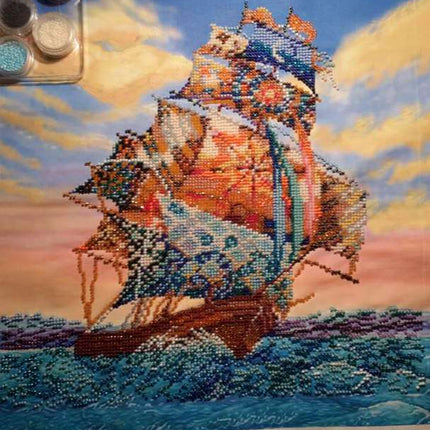 DIY Bead Embroidery Kit "Оn all sails" 11.8"x11.8" / 30.0x30.0 cm