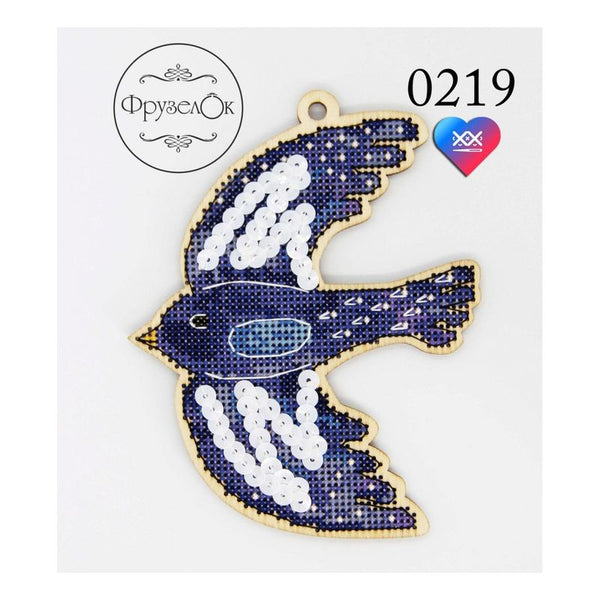 DIY Cross stitch kit on wood "Blue bird" 3.9x4.9 in / 10.0x12.5 cm