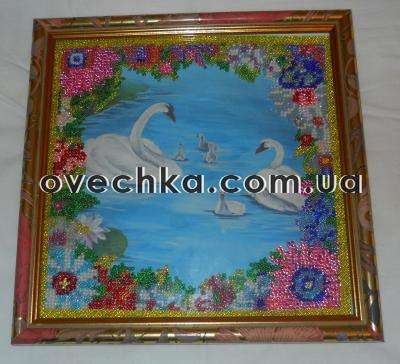 Canvas for bead embroidery "Swans" 7.9"x7.9" / 20.0x20.0 cm