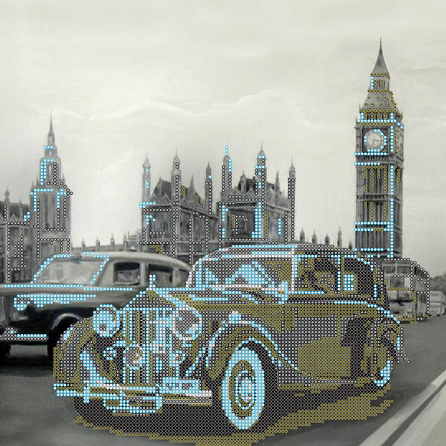 Canvas for bead embroidery "Auto retro monocrome" 11.8"x11.8" / 30.0x30.0 cm