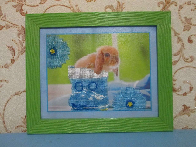 DIY Bead Embroidery Kit "Rabbits – 3" 9.1"x7.1" / 23.0x18.0 cm