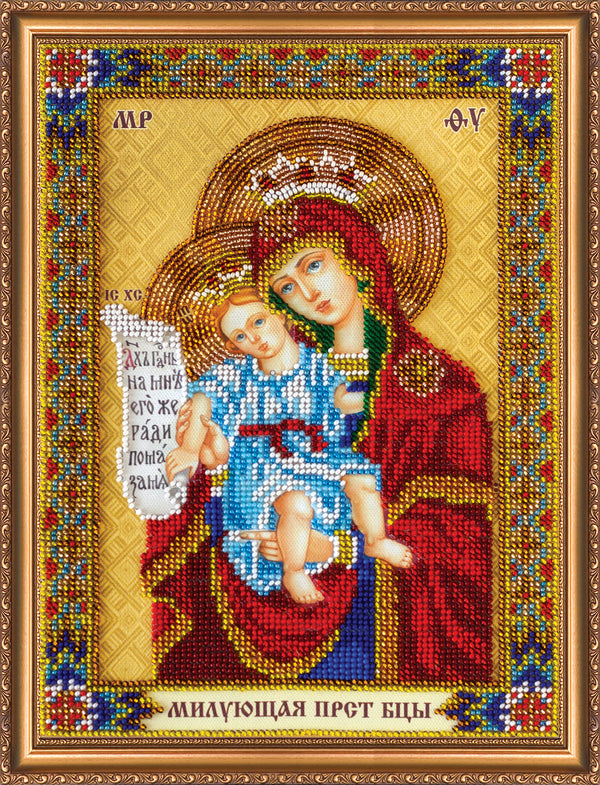DIY Bead Embroidery Kit "Icon of the Mother of God «Merciful»" 7.5"x10.6" / 19.0x27.0 cm