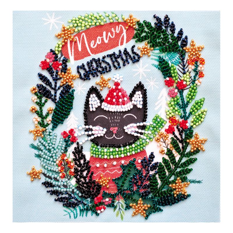 DIY Bead Embroidery Kit "Meow Christmas"  5.9"x5.9" / 15.0x15.0 cm