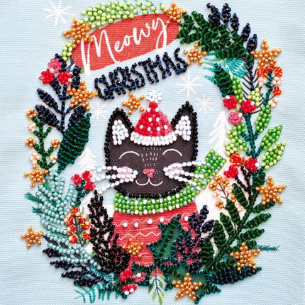 DIY Bead Embroidery Kit "Meow Christmas"  5.9"x5.9" / 15.0x15.0 cm