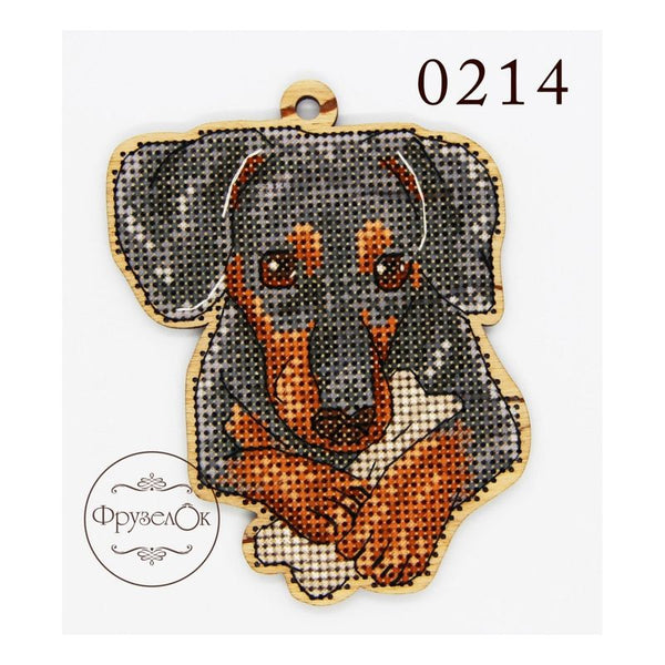 DIY Cross stitch kit on wood "Archie" 4.3x3.3 in / 11.0x8.5 cm