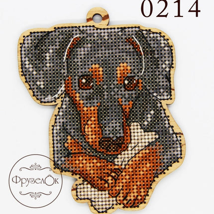 DIY Cross stitch kit on wood "Archie" 4.3x3.3 in / 11.0x8.5 cm