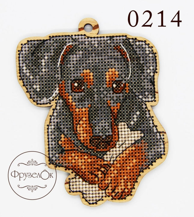 DIY Cross stitch kit on wood "Archie" 4.3x3.3 in / 11.0x8.5 cm