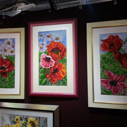 DIY Bead Embroidery Kit "Wild poppies – 2" 9.4"x17.5" / 24.0x44.5 cm