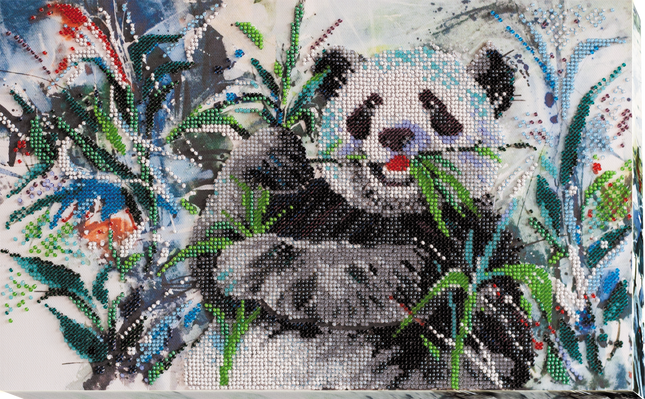 DIY Bead Embroidery Kit "Bamboo bear" 13.8"x8.7" / 35.0x22.0 cm