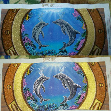 DIY Bead Embroidery Kit "Dolphins" 26.0"x11.8" / 66.0x30.0 cm