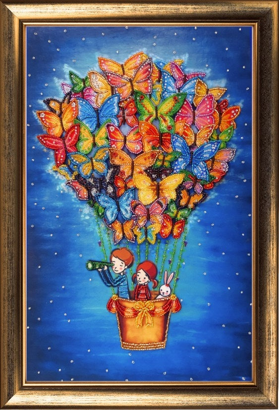 DIY Bead Embroidery Kit "On the Balloon" 15.0"x9.4" / 38.0x24.0 cm