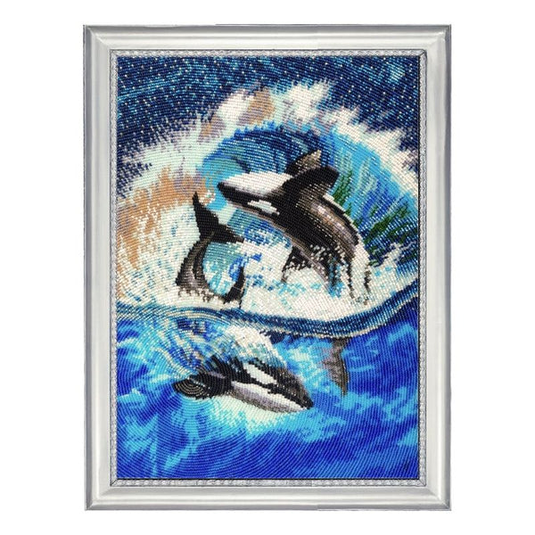 DIY Bead Embroidery Kit "Orcas" 14.2"x10.2" / 36.0x26.0 cm