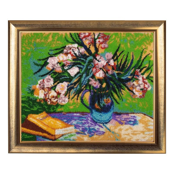 DIY Bead Embroidery Kit "Oleanders and Books (after V. Van Gogh)" 11.0"x13.4" / 28.0x34.0 cm