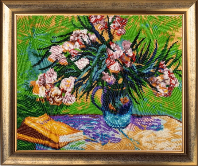DIY Bead Embroidery Kit "Oleanders and Books (after V. Van Gogh)" 11.0"x13.4" / 28.0x34.0 cm