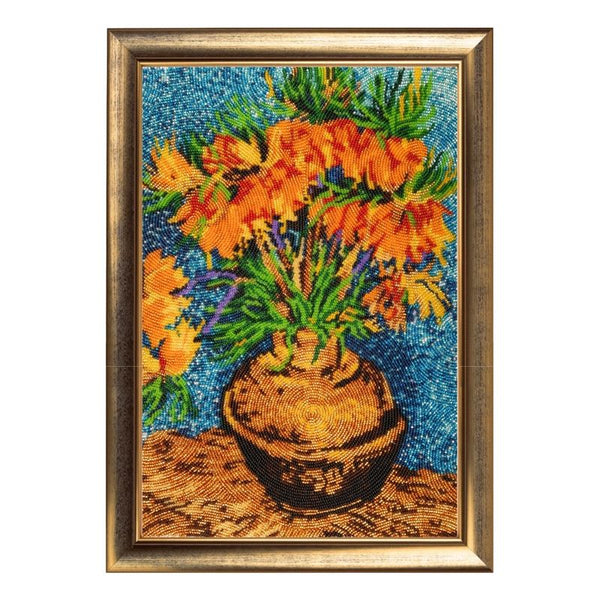 DIY Bead Embroidery Kit "Flowers in the Copper Vase (after V. Van Gogh)" 14.6"x9.8" / 37.0x25.0 cm