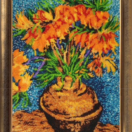 DIY Bead Embroidery Kit "Flowers in the Copper Vase (after V. Van Gogh)" 14.6"x9.8" / 37.0x25.0 cm