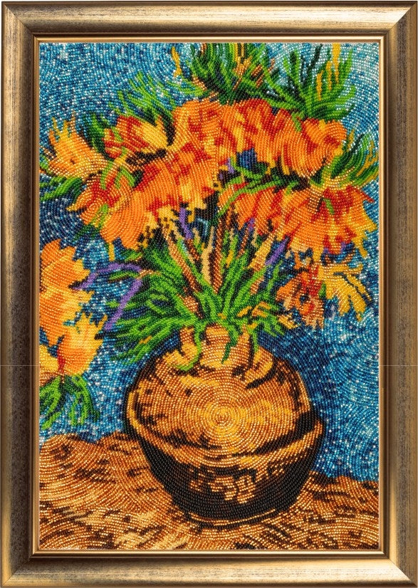 DIY Bead Embroidery Kit "Flowers in the Copper Vase (after V. Van Gogh)" 14.6"x9.8" / 37.0x25.0 cm
