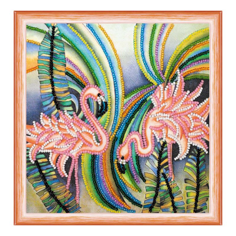 DIY Bead Embroidery Kit "Pink flamingos"  5.9"x5.9" / 15.0x15.0 cm