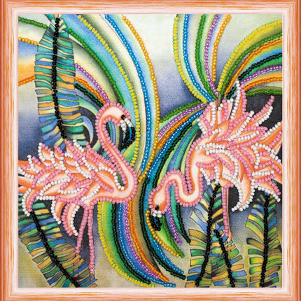 DIY Bead Embroidery Kit "Pink flamingos"  5.9"x5.9" / 15.0x15.0 cm