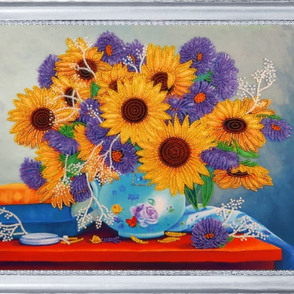 DIY Bead Embroidery Kit "Sunflowers and Asters" 10.2"x13.4" / 26.0x34.0 cm
