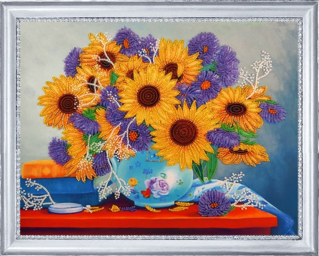 DIY Bead Embroidery Kit "Sunflowers and Asters" 10.2"x13.4" / 26.0x34.0 cm