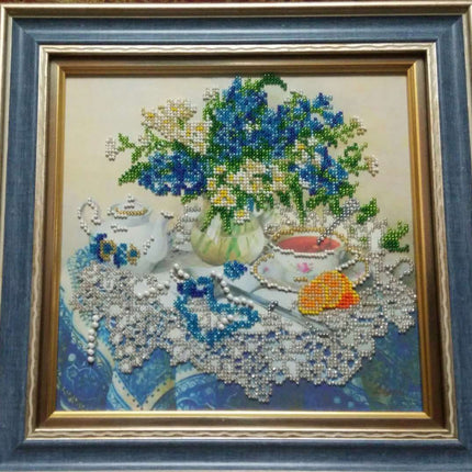 DIY Bead Embroidery Kit "Forget-me-nots" 10.2"x9.8" / 26.0x25.0 cm