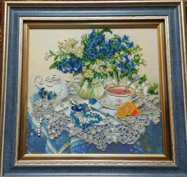 DIY Bead Embroidery Kit "Forget-me-nots" 10.2"x9.8" / 26.0x25.0 cm