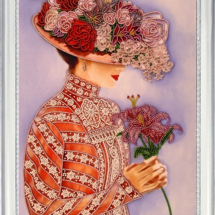DIY Bead Embroidery Kit "Lady with Lillies" 14.2"x10.2" / 36.0x26.0 cm