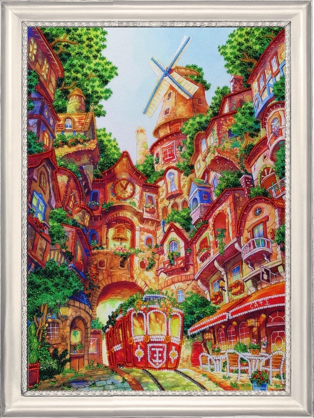 Bead DIY Embroidery Kit "Little Tram" 14.2"x10.2"/ 36.0x26.0 cm