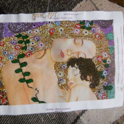 DIY Bead Embroidery Kit "Mother and Child" 14.6"x9.8" / 37.0x25.0 cm