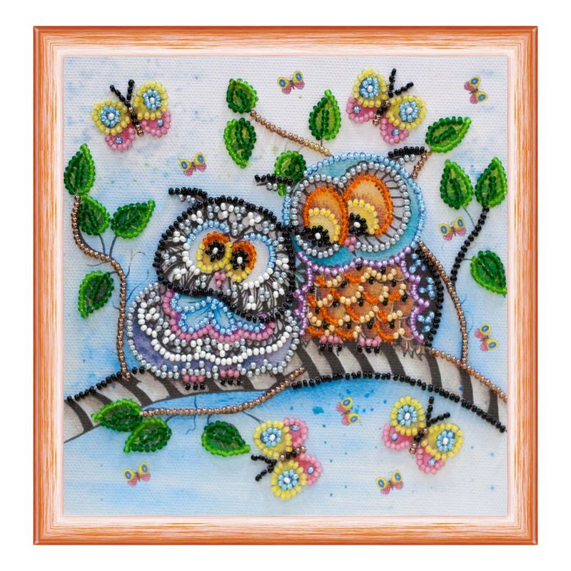 DIY Bead Embroidery Kit "Owl Duet"  5.9"x5.9" / 15.0x15.0 cm