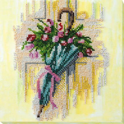 DIY Bead Embroidery Kit "Umbrella and tulips"
