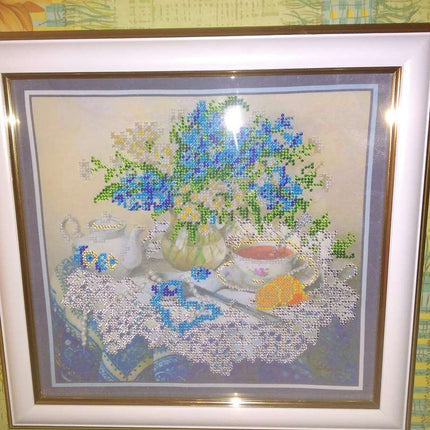 DIY Bead Embroidery Kit "Forget-me-nots" 10.2"x9.8" / 26.0x25.0 cm