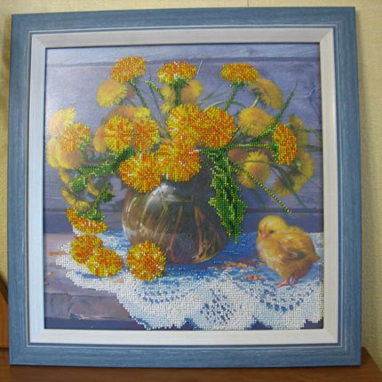 Canvas for bead embroidery "Golden Wonder" 11.8"x11.8" / 30.0x30.0 cm