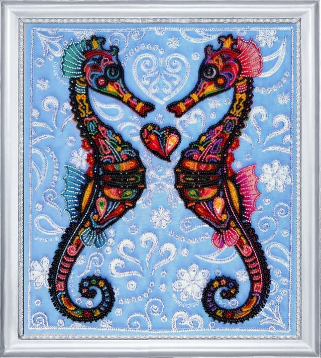 DIY Bead Embroidery Kit "Seahorses" 11.8"x10.2" / 30.0x26.0 cm