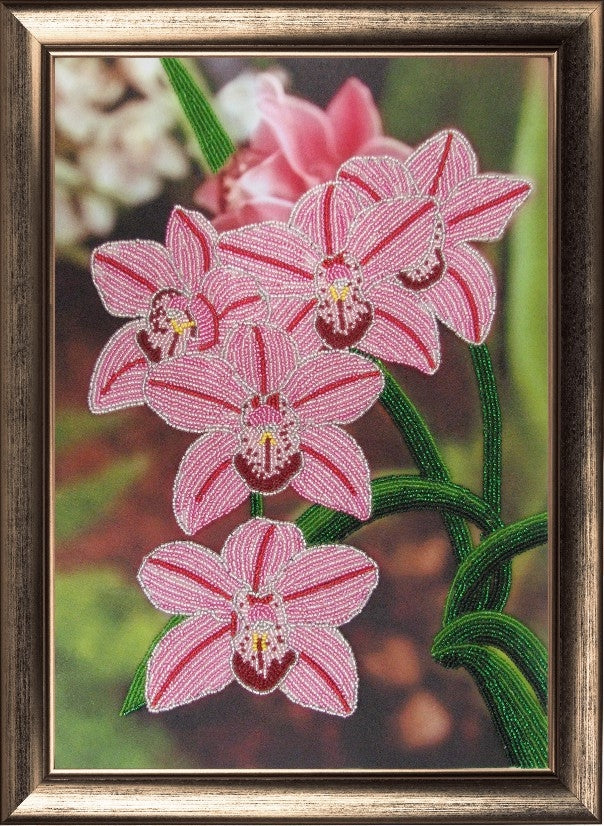 DIY Bead Embroidery Kit "Orchids" 14.2"x9.8" / 36.0x25.0 cm