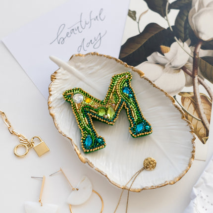 Beadwork kit for creating brooch "Letter "M""