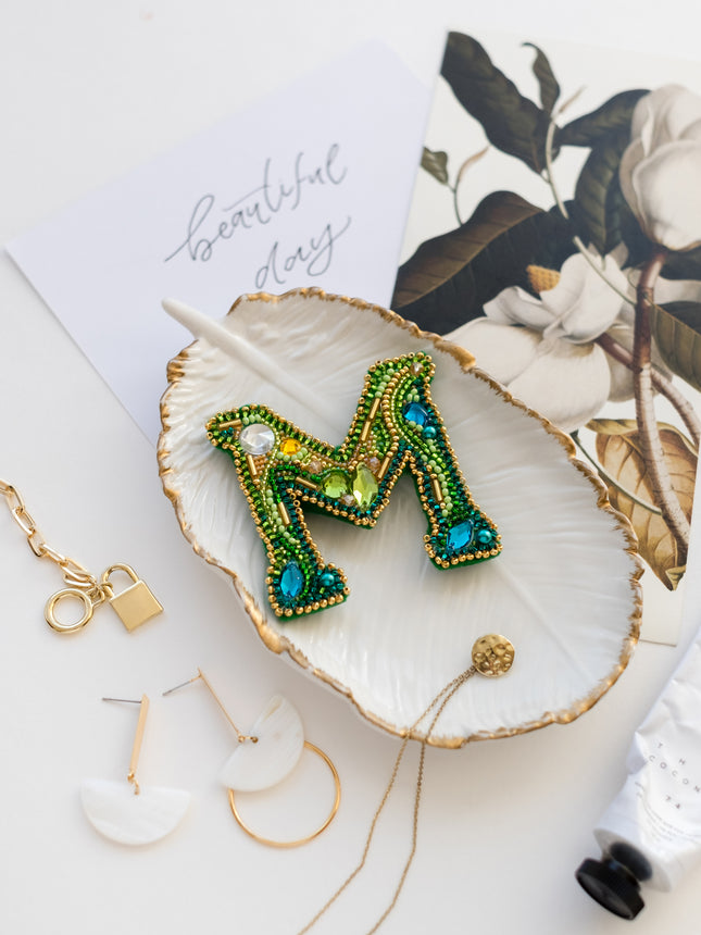Beadwork kit for creating brooch "Letter "M""