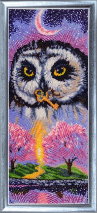 DIY Bead Embroidery Kit "Spring Owl" 15.4"x6.3" / 39.0x16.0 cm