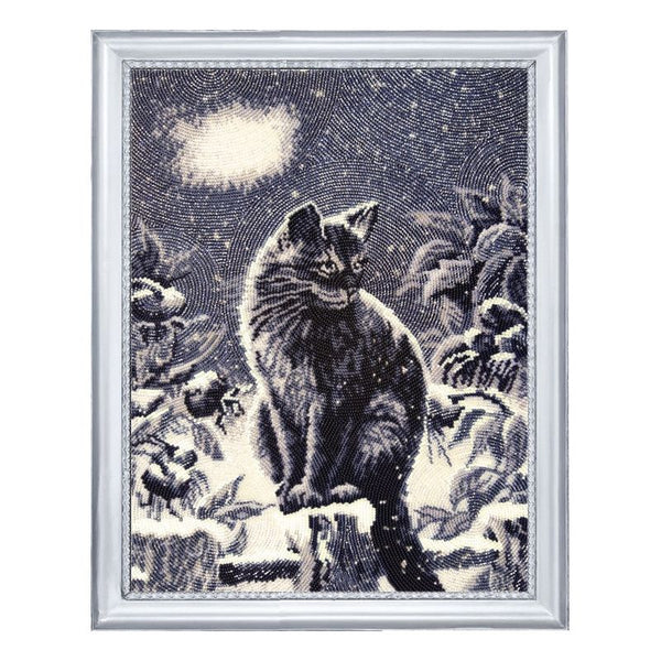 DIY Bead Embroidery Kit "Moonlight Cat" 13.8"x10.6" / 35.0x27.0 cm