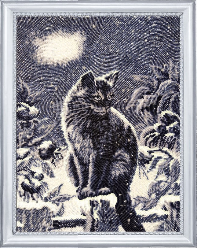 DIY Bead Embroidery Kit "Moonlight Cat" 13.8"x10.6" / 35.0x27.0 cm