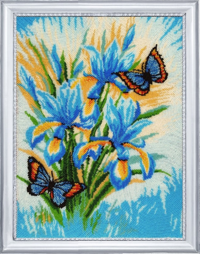DIY Bead Embroidery Kit "Sky Flowers" 13.8"x10.2" / 35.0x26.0 cm