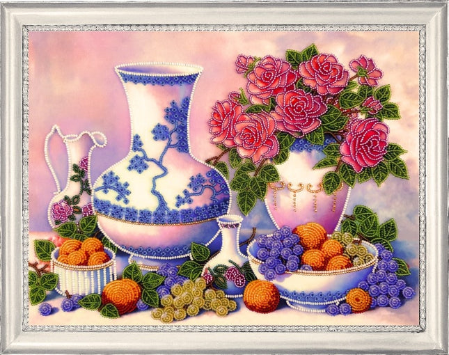 DIY Bead Embroidery Kit "Roses and Grapes" 10.2"x13.4" / 26.0x34.0 cm