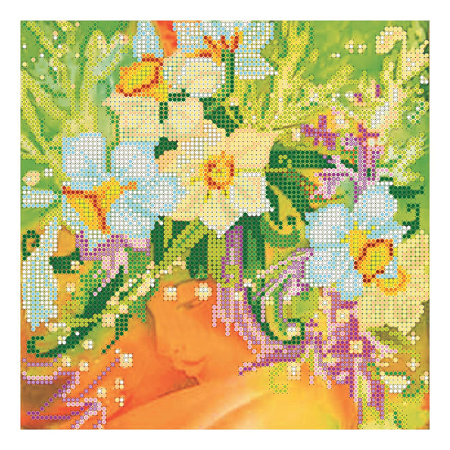 Canvas for bead embroidery "Spring Girl" 7.9"x7.9" / 20.0x20.0 cm