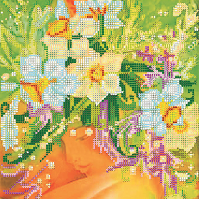 Canvas for bead embroidery "Spring Girl" 7.9"x7.9" / 20.0x20.0 cm